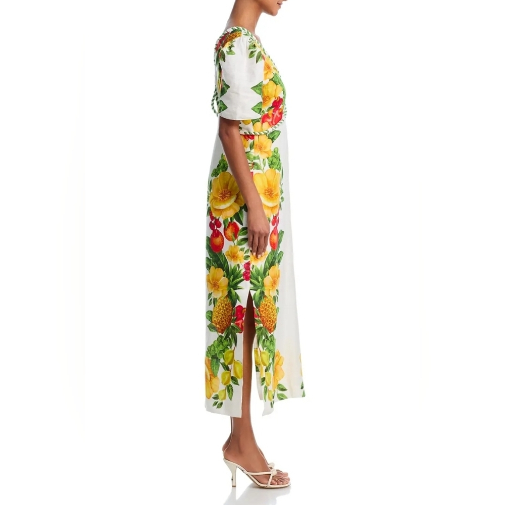 Farm Rio Linen Picnic Flowers Maxi Dress Size XXS NWT Off White $298 - Picture 7 of 14